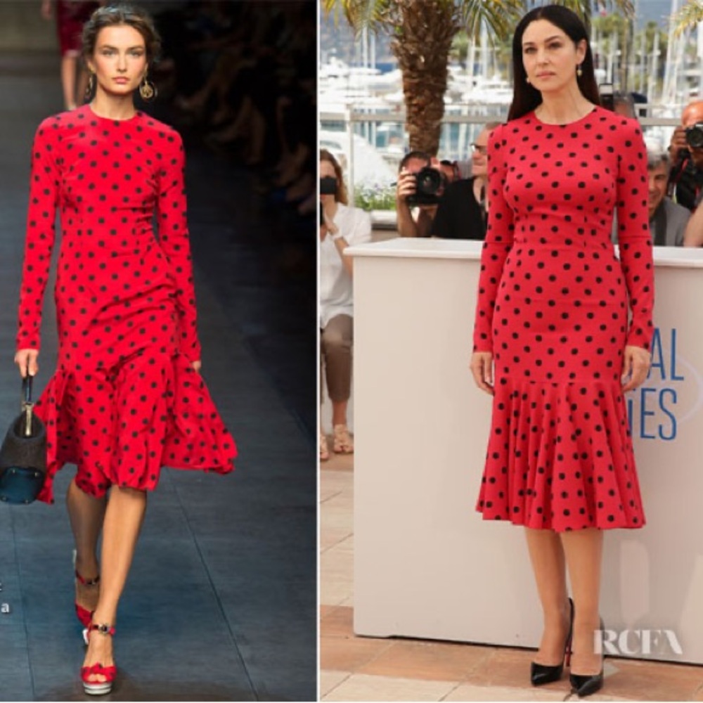 Dolce & Gabbana Red and Black Polka Dot Long Sleeve Dress